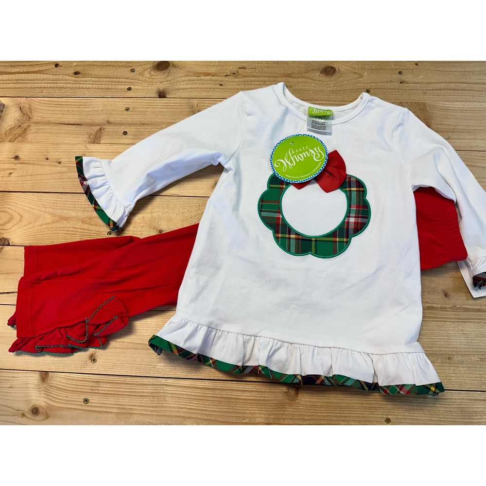 Classic Whimsy Kids Size 6 Christmas Plaid Wreath‎ Outfit Top Red Leggings Set